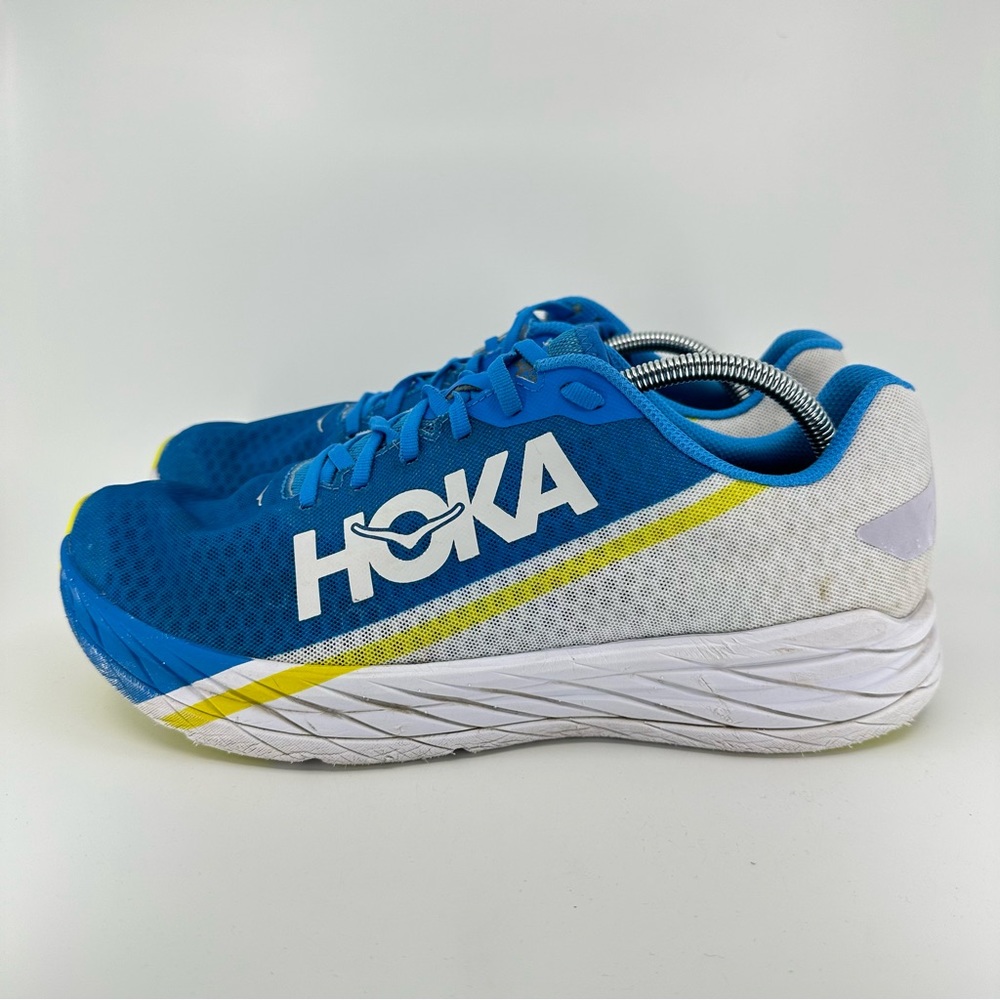 Hoka One One Rocket X Men Size 11.5 Running Shoes Sneakers Blue White Yellow